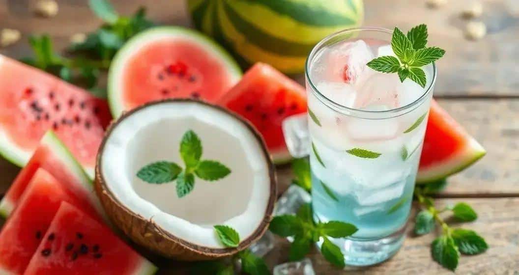 Zutaten für Kokoswasser mit Wassermelonensaft und Minze