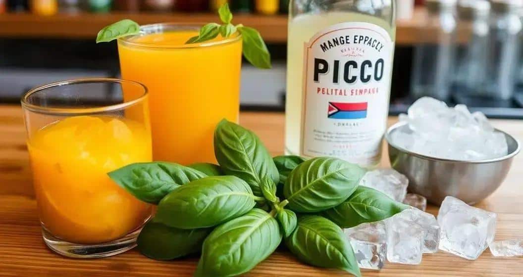 Zutaten für Pisco mit Mangosaft und Basilikum