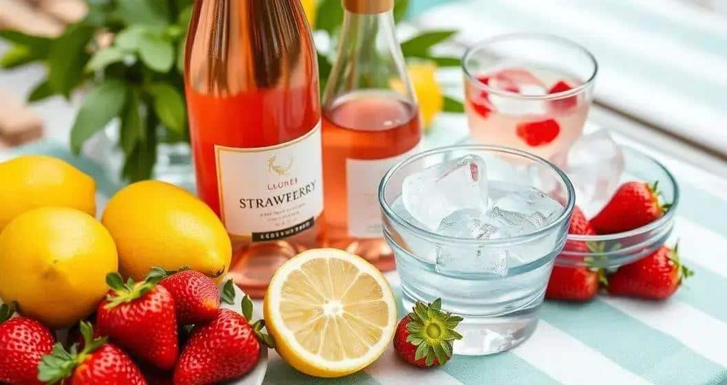Zutaten für Roséwein mit Erdbeerlikör und Zitronenzeste Zutaten für Roséwein mit Erdbeerlikör und Zitronenzeste