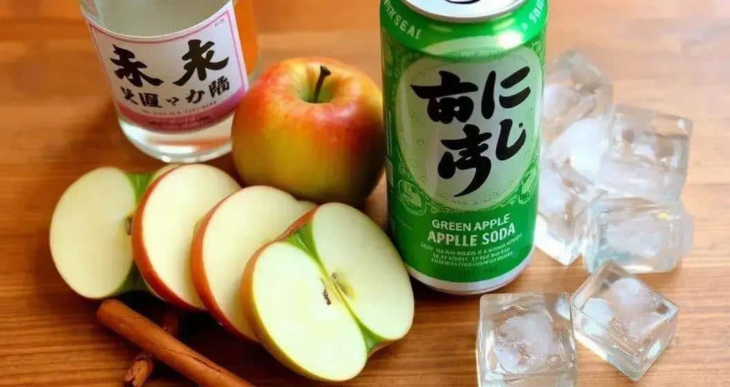 Zutaten für Sake mit grünem Apfelsoda und Zimt
