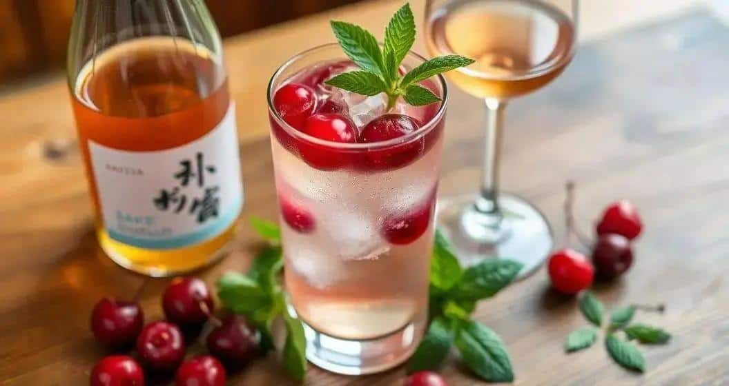 Zutaten für Sake mit Sekt und Kirschsirup