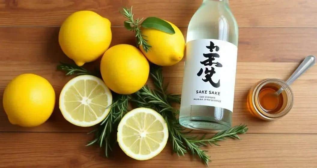 Zutaten für Sake mit Zitronensaft und Rosmarin