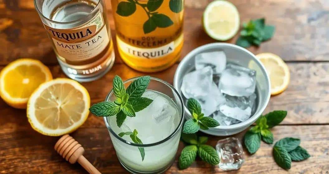Zutaten für Tequila mit Mate-Tee und Honig Zutaten für Tequila mit Mate-Tee und Honig