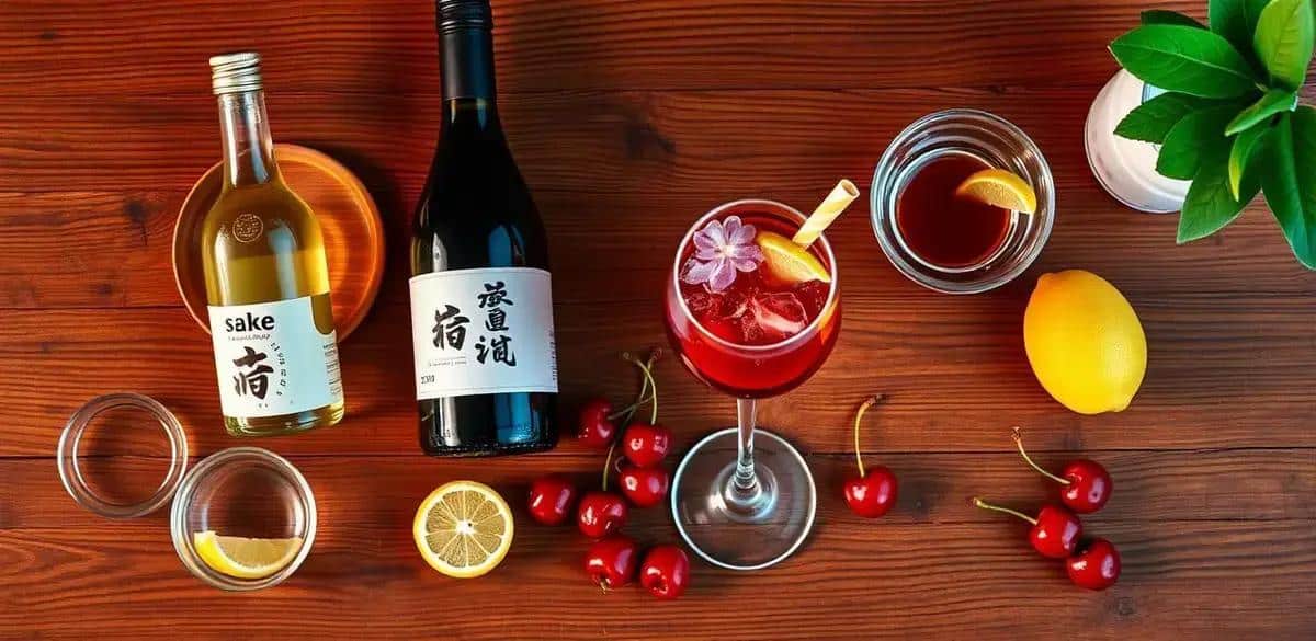 Recipe Ingredients for Sake with Sparkling Wine and Cherry Syrup
