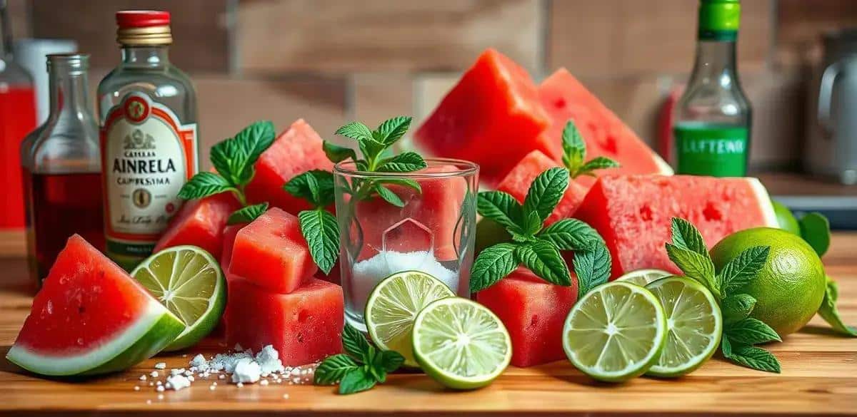 Recipe Ingredients for Watermelon Caipiríssima with Mint