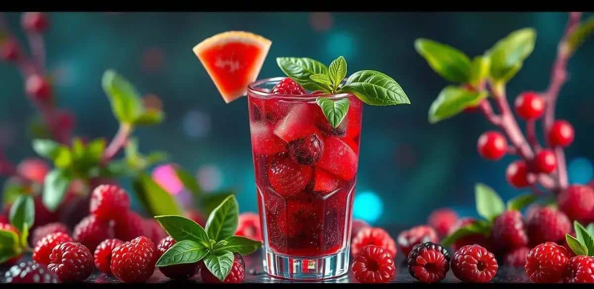 Tropical Energy Drink with Red Berries and Basil: A Refreshing Boost