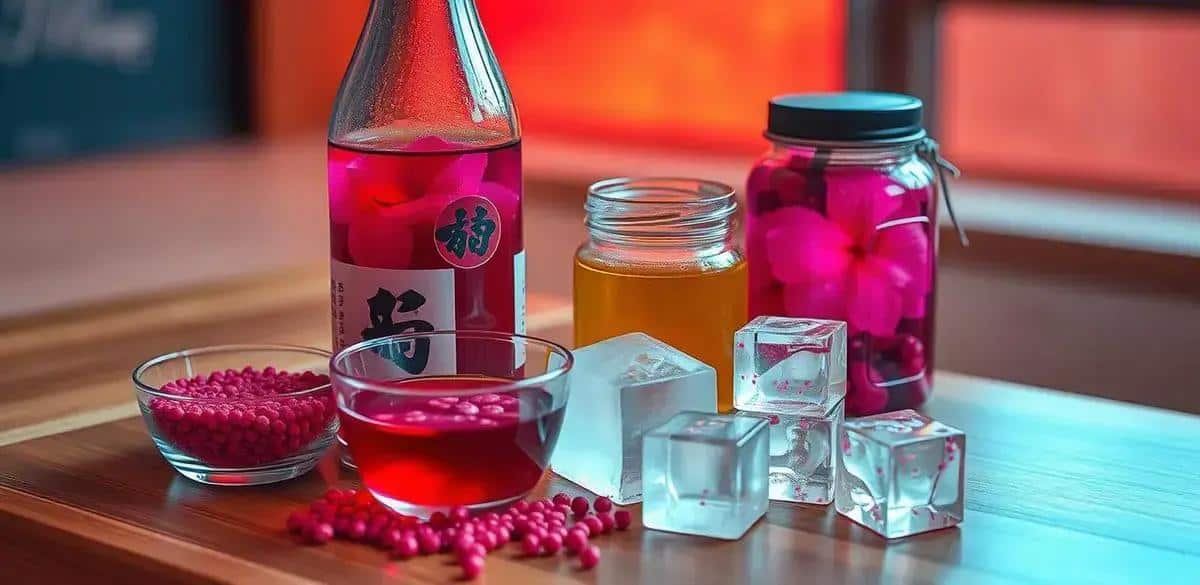 Recipe Ingredients for Sake with Hibiscus Tea and Pink Pepper