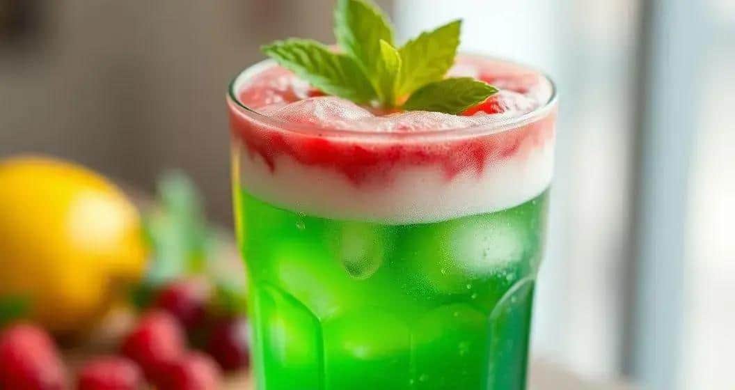 Green Drink with Lemon Soda and Red Berry Foam: A Refreshing Twist