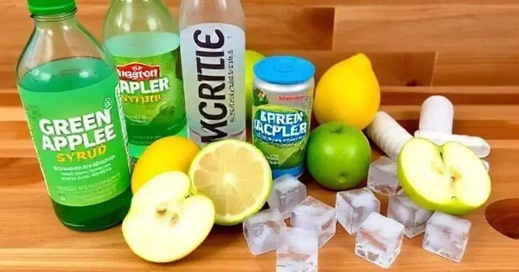Ingredients for an Energy Drink with Green Apple Syrup