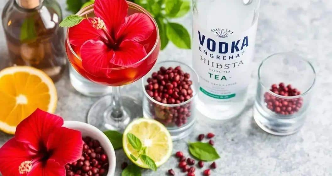 Ingredients for Martini with Hibiscus Tea and Pink Pepper