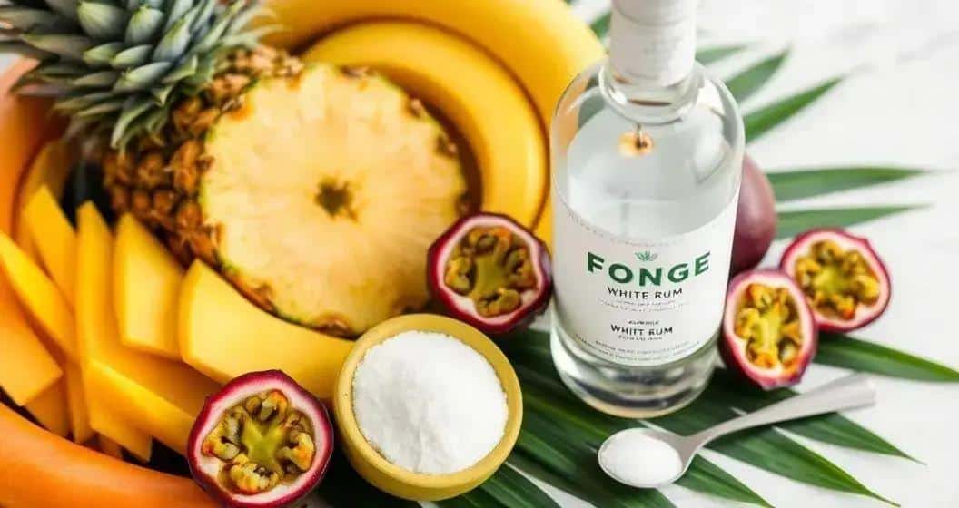 Ingredients for Tropical Fruit Liqueur with Rum Ingredients for Tropical Fruit Liqueur with Rum