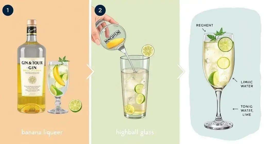 Preparation Method for Gin and Tonic with Banana Liqueur Preparation Method for Gin and Tonic with Banana Liqueur