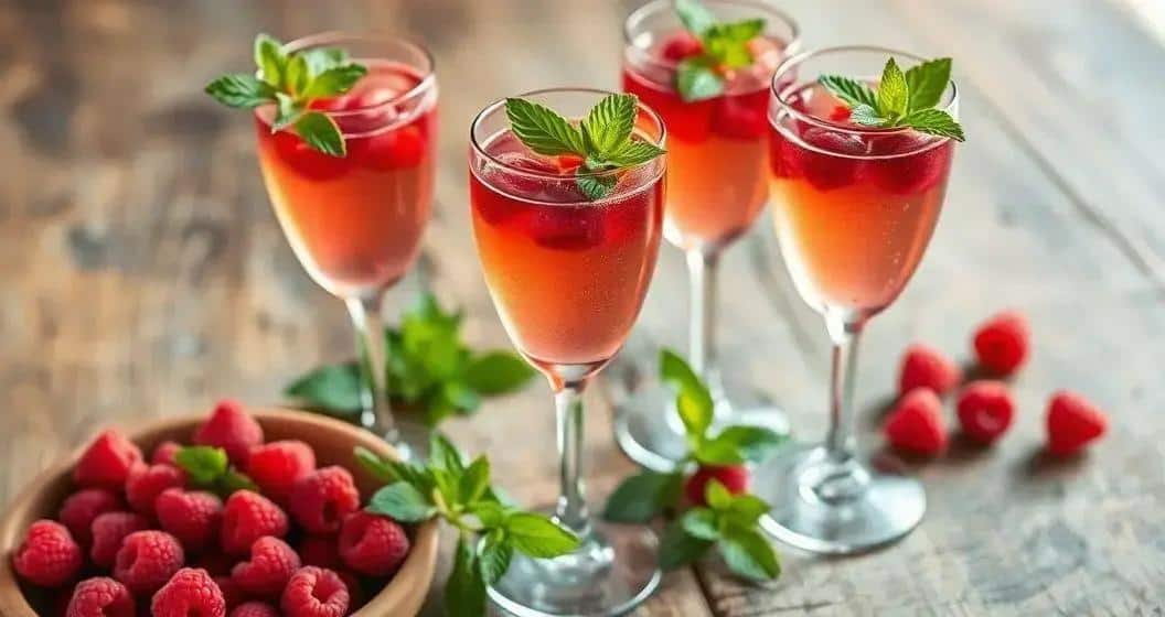 Recipe Ingredients for Champagne with Raspberry Juice and Mint
