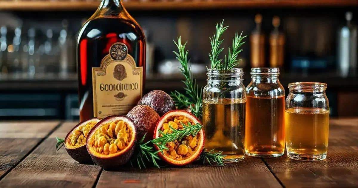 Recipe Ingredients for Cognac with Passion Fruit Juice and Rosemary