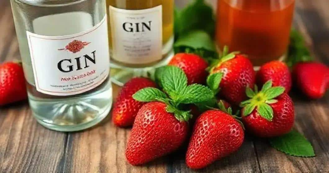Recipe Ingredients for Gin with Strawberry Sparkling Wine and Mint