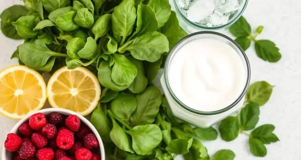 Recipe Ingredients for Green Drink with Lemon Soda and Red Berry Foam