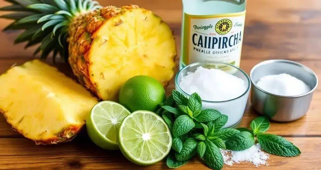 Recipe Ingredients for Pineapple Caipirinha with Mint Foam