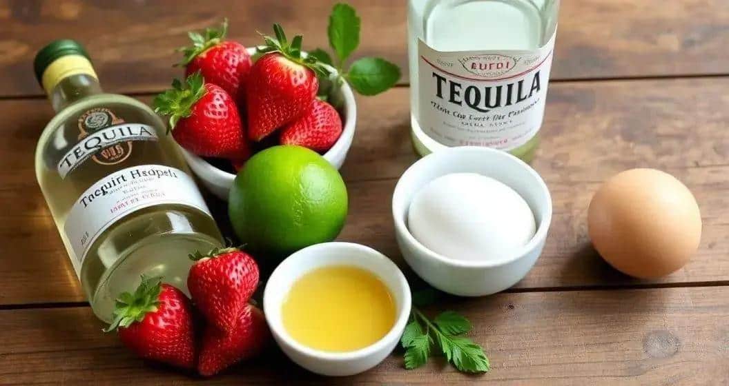 Recipe Ingredients for Tequila with Strawberry Foam