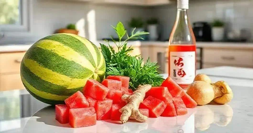 Recipe Ingredients for Tropical Sake with Watermelon and Ginger