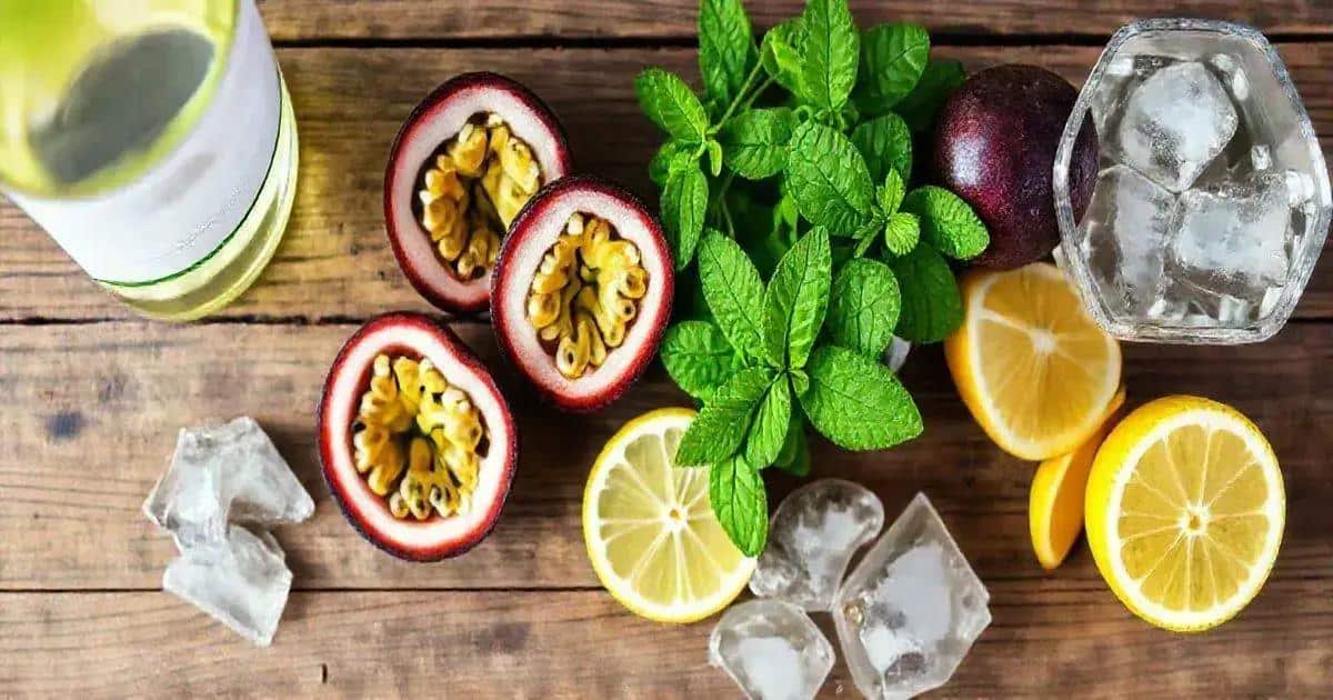 Recipe Ingredients for White Wine with Passion Fruit Juice and Mint