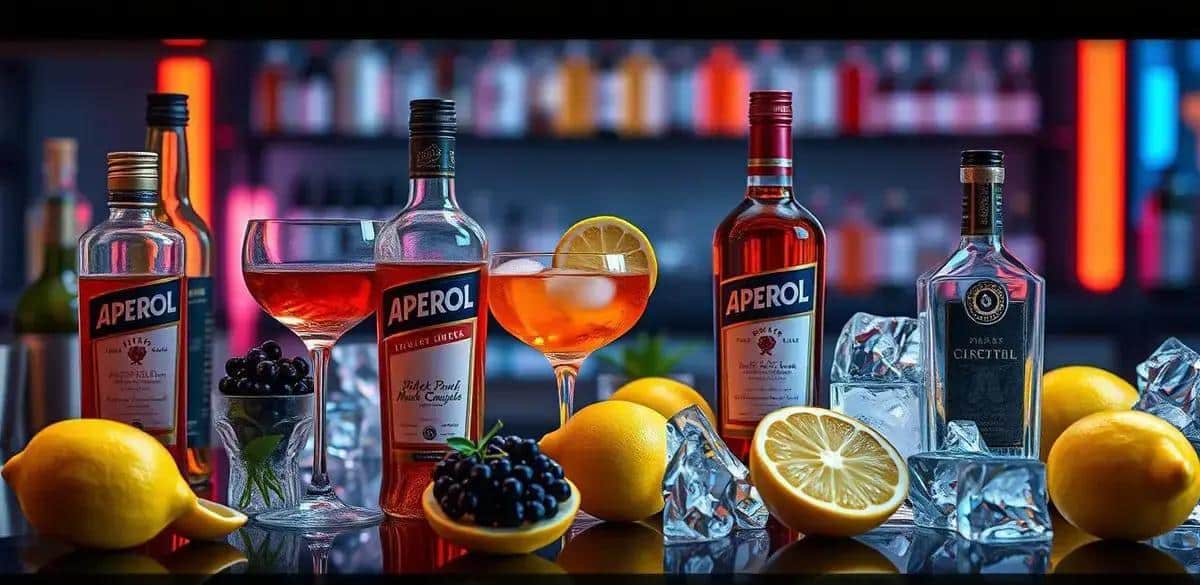 Ingredientes para aperol con licor de cassis y limón siciliano