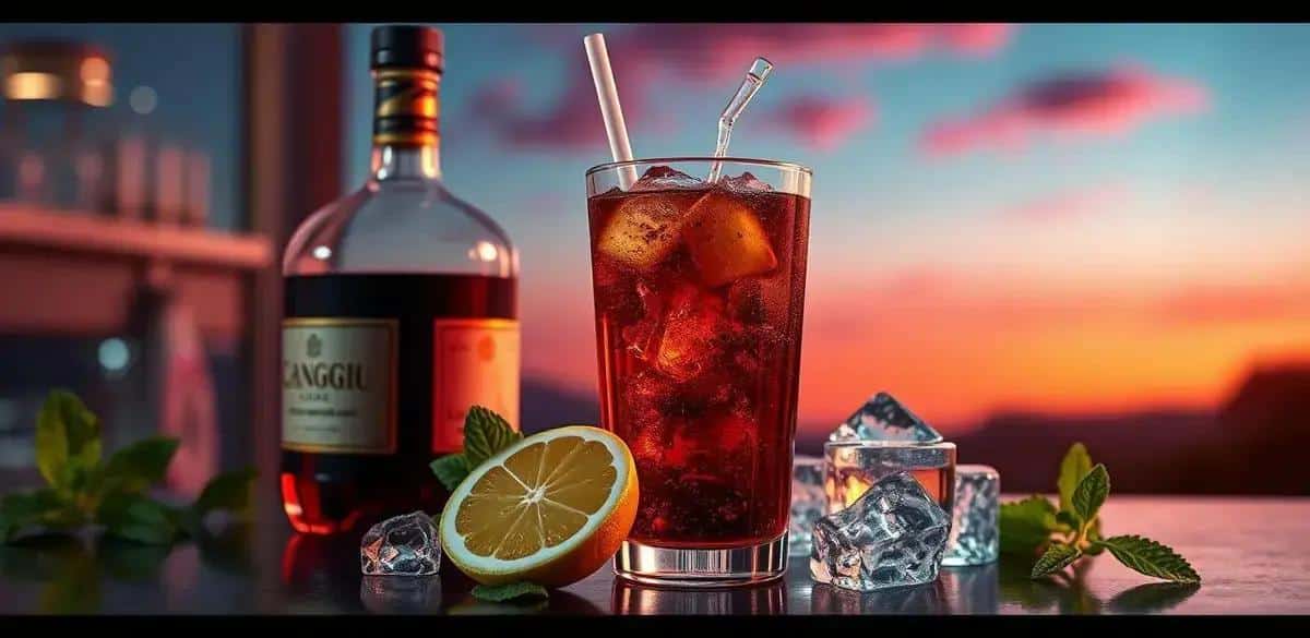 Ingredientes para preparar coñac con soda de cola y menta