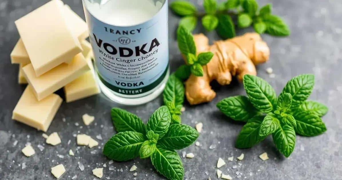 Ingredientes de chocolate blanco con vodka y espuma de jengibre