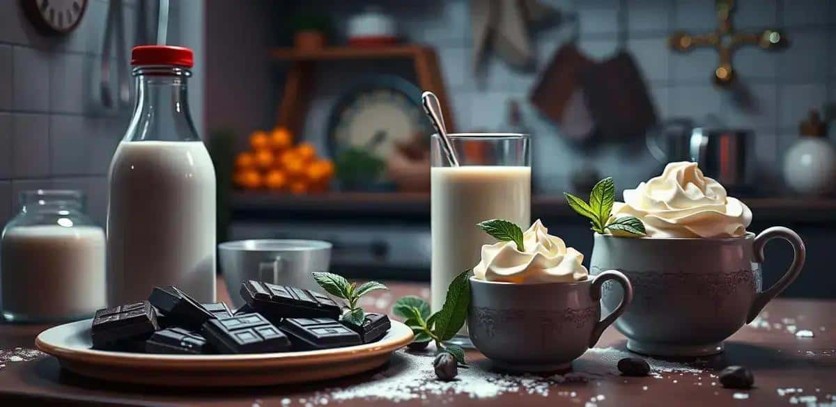Ingredientes para Chocolate Caliente con Licor de Menta