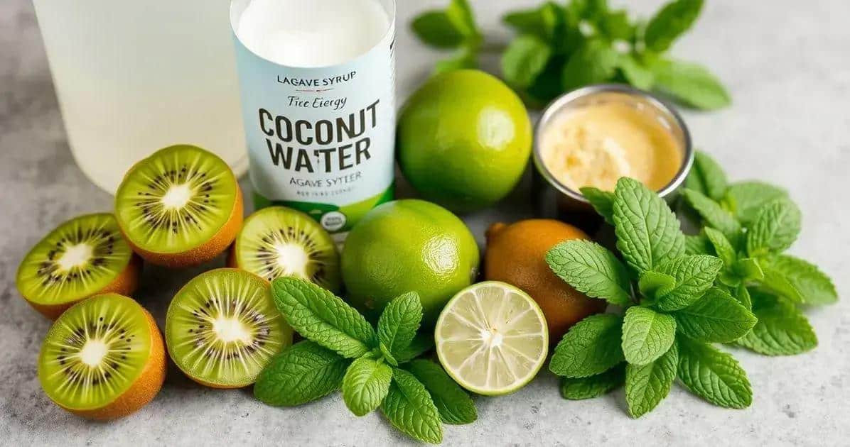 Ingredientes para la bebida energética con espuma de kiwi