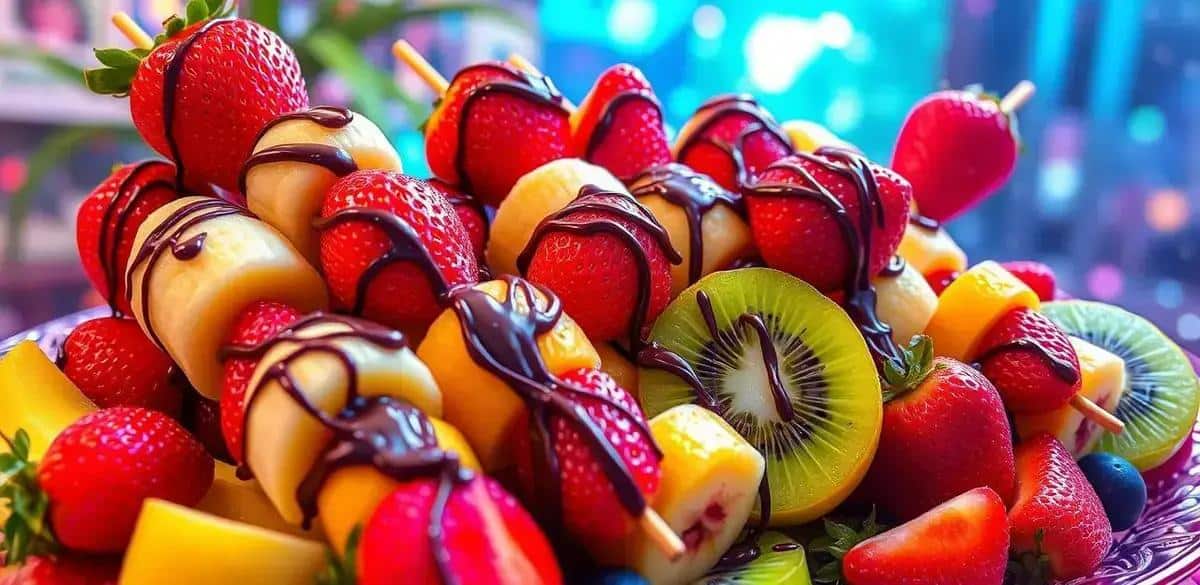 Ingredientes para las brochetas de frutas con chocolate