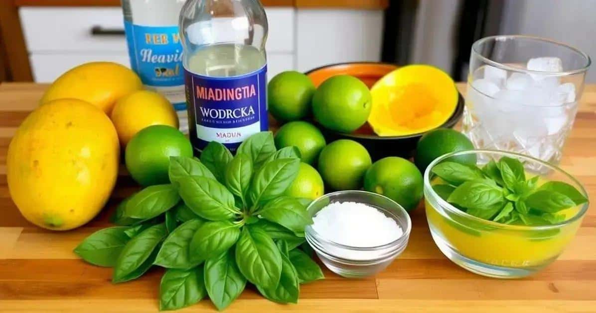Ingredientes de la Caipiroska de Mango con Albahaca