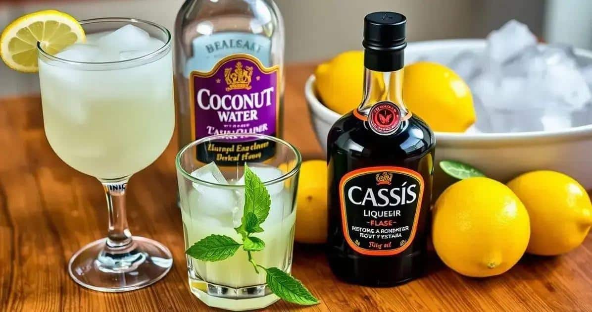 Ingredientes para Agua de Coco con Licor de Cassis y Limón