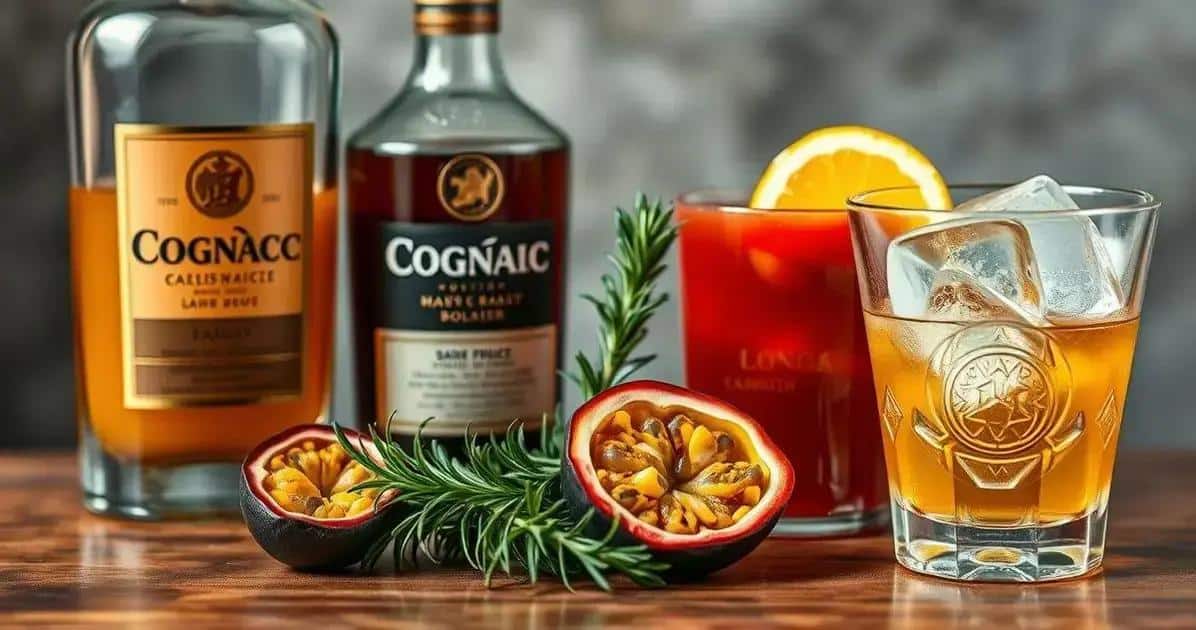 Ingredientes para el cóctel de coñac con jugo de maracuyá y romero
