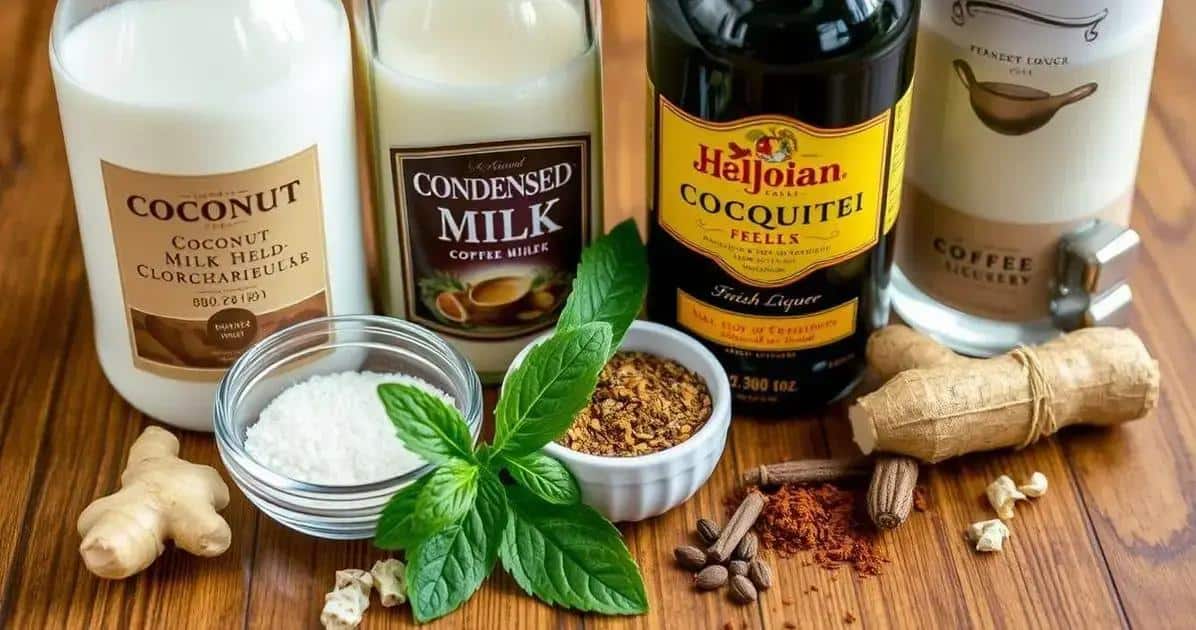 Ingredientes para el Coquito con Licor de Café y Jengibre