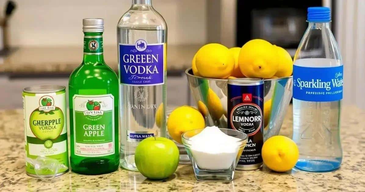 Ingredientes para el licor de manzana verde con vodka y limón