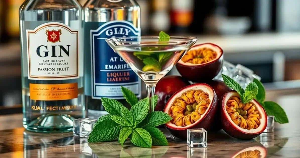 Ingredientes para Martini con espuma de maracuyá y menta