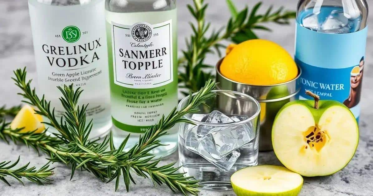 Ingredientes para Vodka con Licor de Manzana Verde y Romero