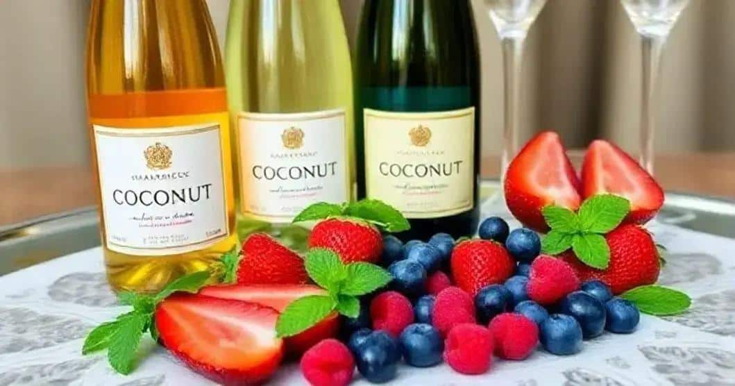 Ingredientes de la Champaña con Licor de Coco y Frutas Rojas