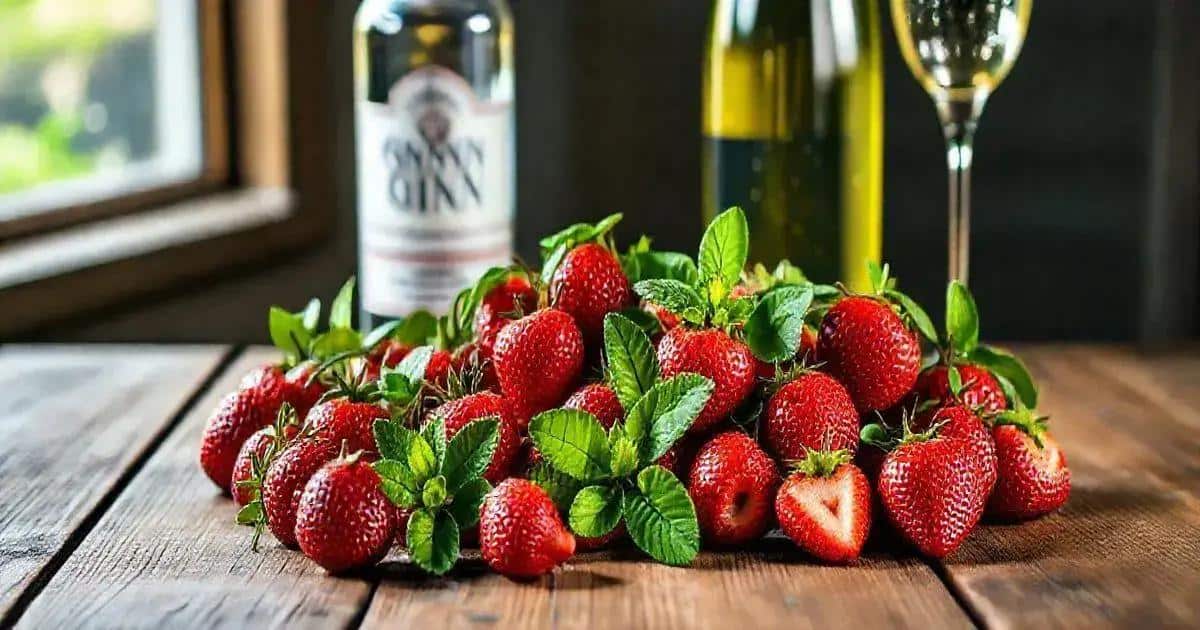 Ingredientes del Gin con Espumante de Fresa y Menta