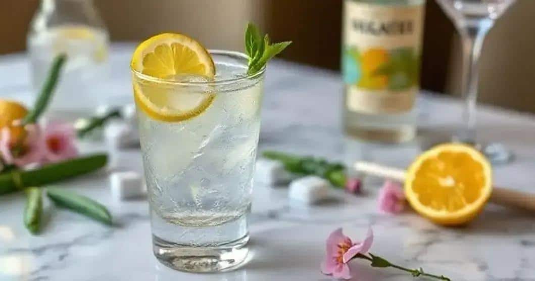 Ingredientes del licor de agave con tónica y limón Ingredientes del licor de agave con tónica y limón