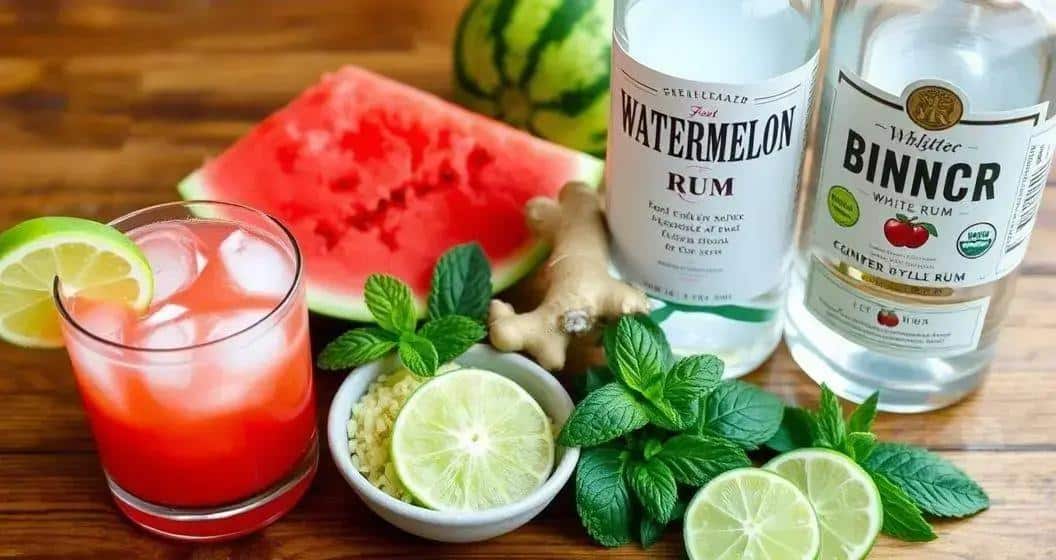 Ingredientes del Ron con Jugo de Sandía y Jengibre