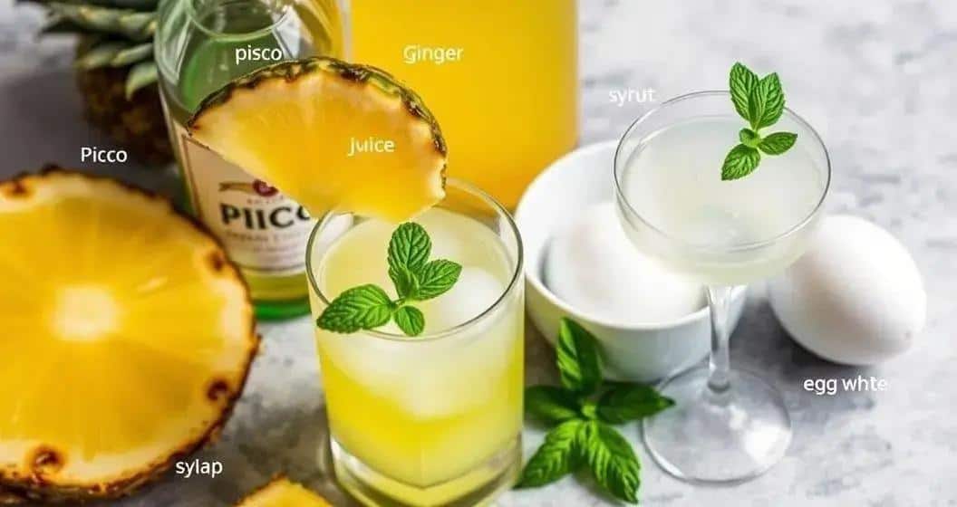 Ingredientes para el Pisco con Espuma de Piña y Jengibre
