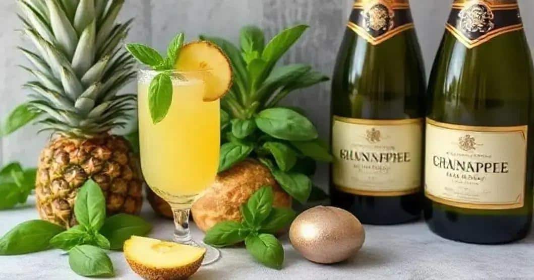 Ingredientes para preparar Champaña Tropical con Piña y Albahaca