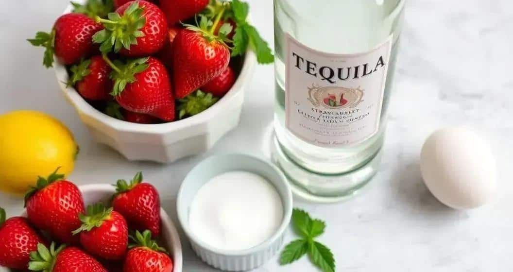 Ingredientes para Tequila con espuma de fresa
