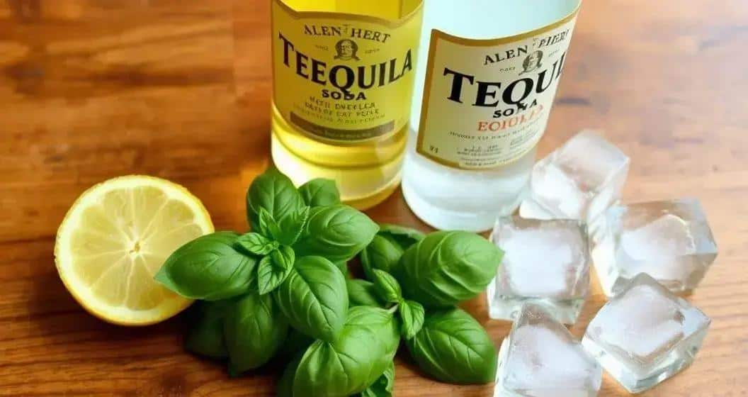 Ingredientes para Tequila con soda de limón y albahaca