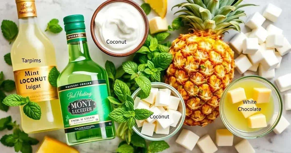 Ingrédients de la Piña Colada avec liqueur de menthe et chocolat blanc