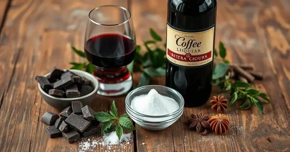Ingrédients de la recette de vin rouge avec liqueur de café et chocolat