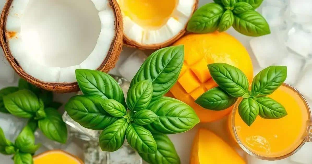 Ingrédients pour Eau de Coco avec Jus de Mangue et Basilic