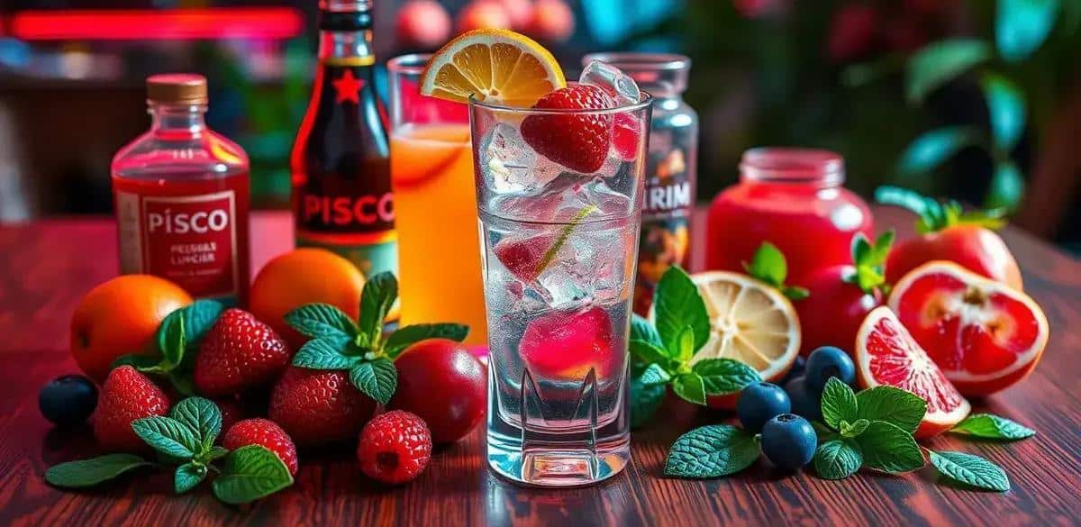 Ingrédients pour le Pisco avec liqueur de fruits rouges et soda