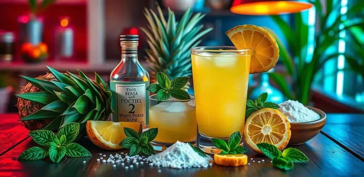 ingredients pour le punch au rhum avec ecume dananas et menthe - Best Blog Brasil - Os Blogs mais Incríveis da Web